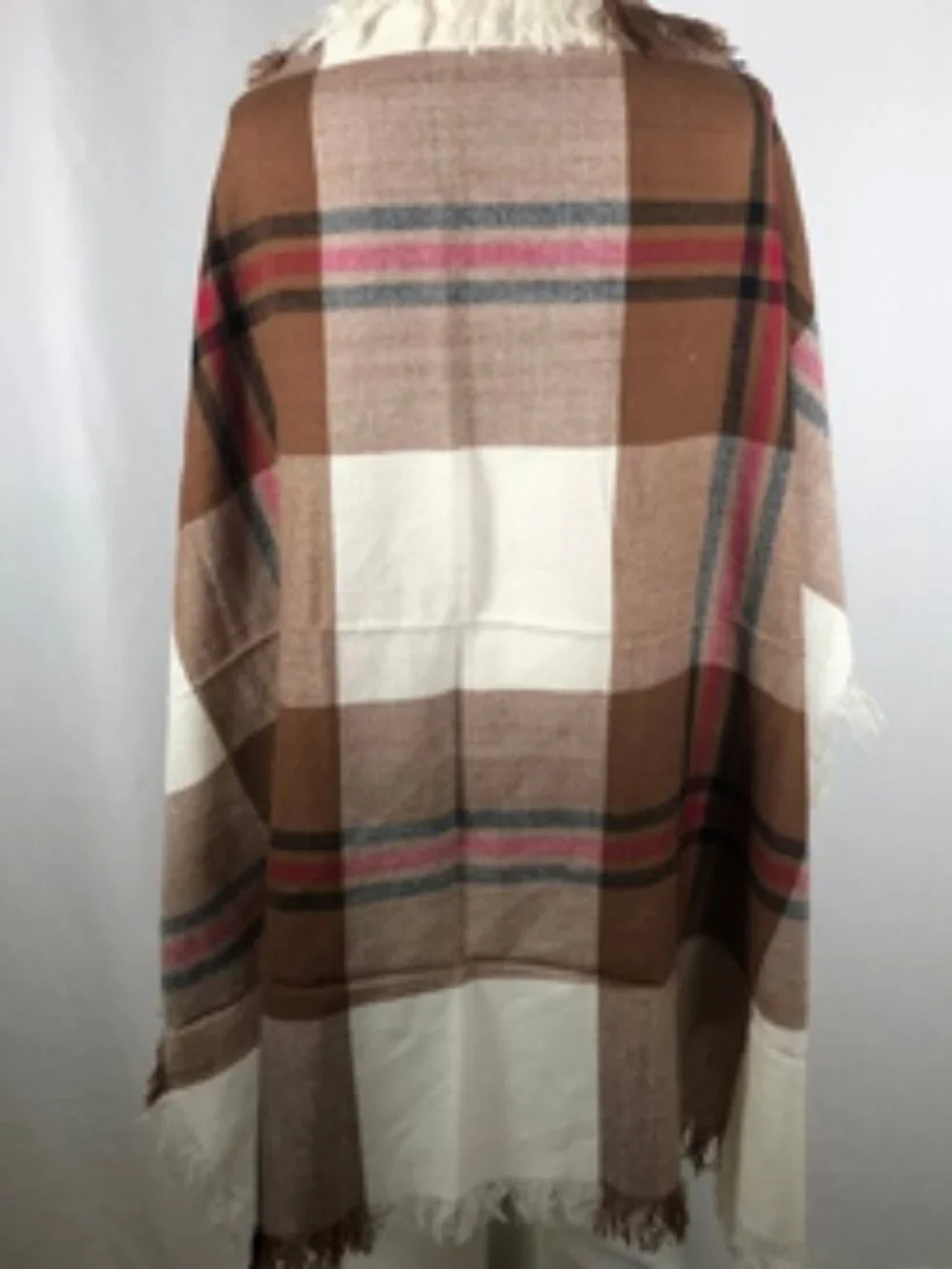 Vintage Liz Sinclair Plaid Square Wrap Shawl Fringe 52 x 52 Blanket Scarf